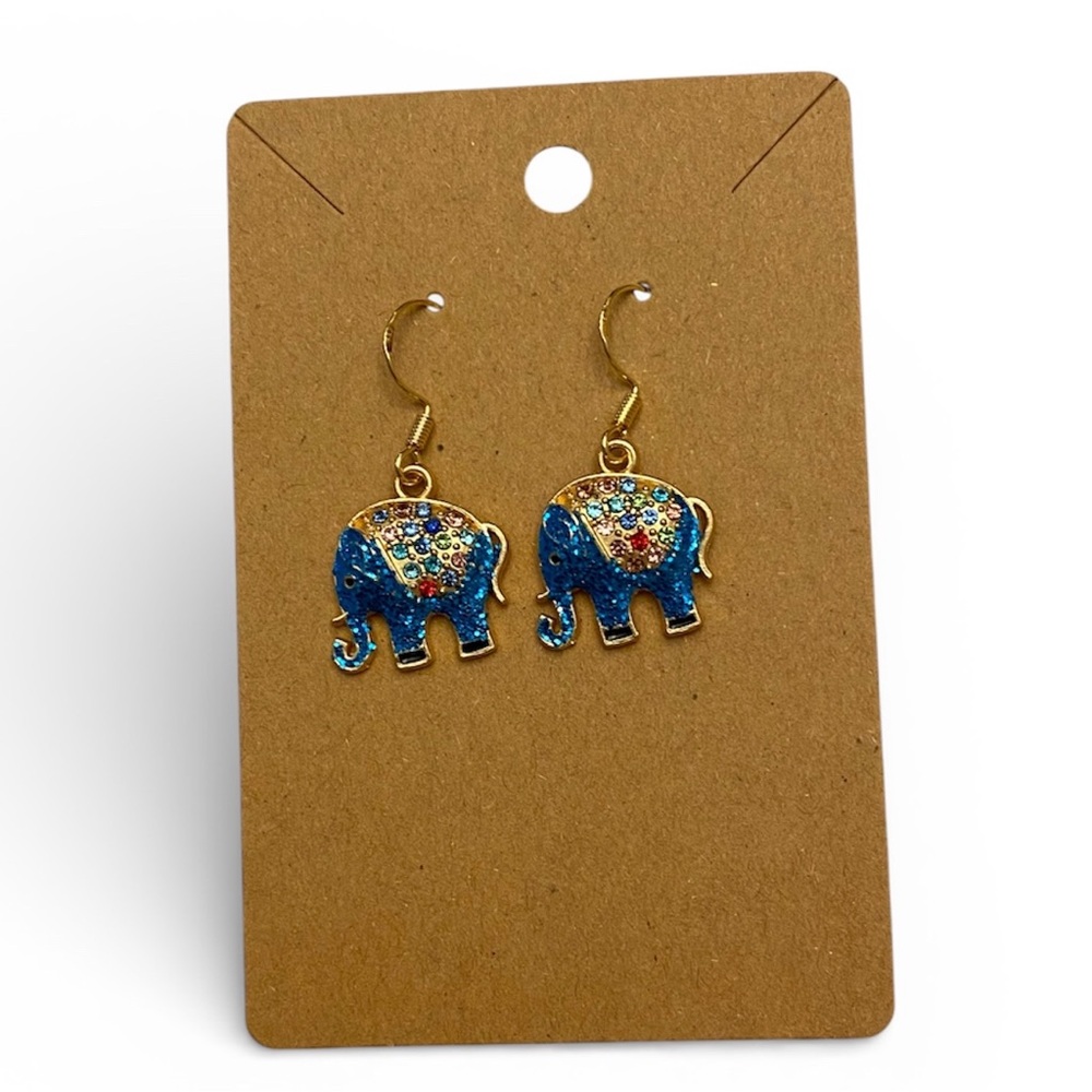 Elephant Earrings Blue with colored accents